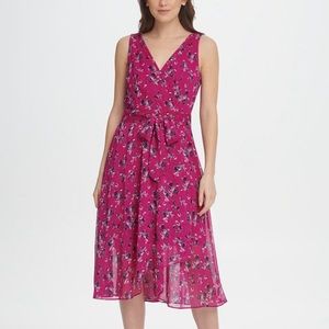DKNY Chiffon Floral Midi double-V Dress - Size 12